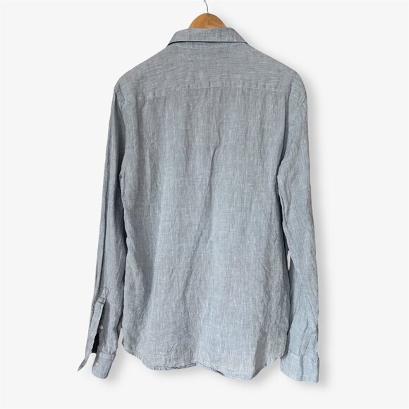 Michael Kors Linen Light Blue Button Down Shirt Mens Medium Preppy Vacation - Picture 11 of 16